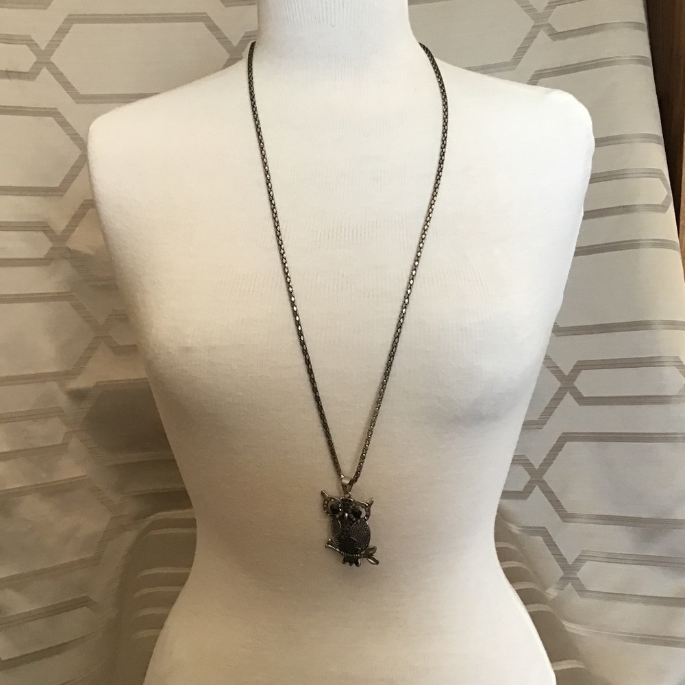 Whimsical owl necklace on black/silver color chain